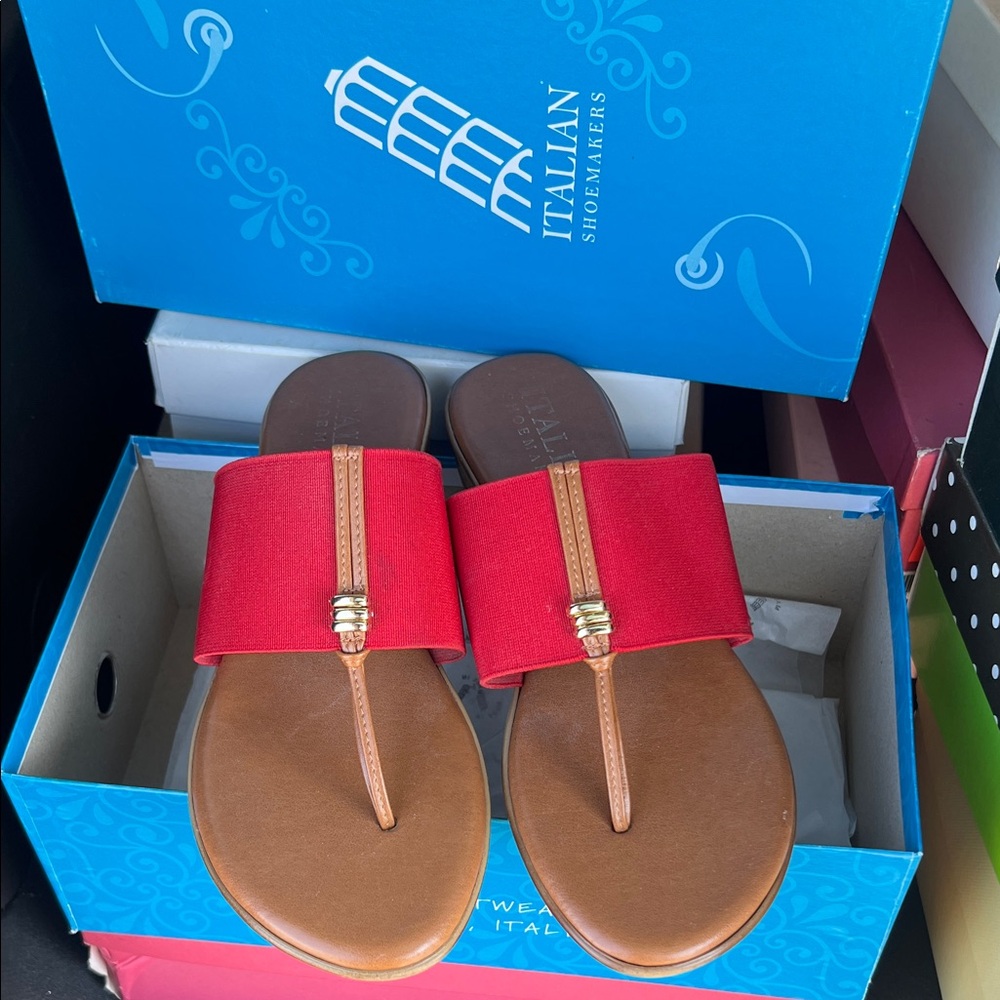 Italian Shoemakers Red and Brown Sandals
